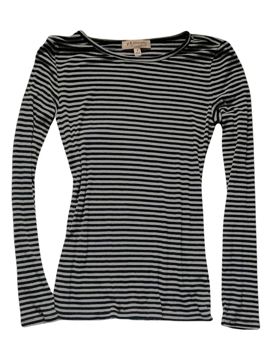 The "Cyber-Striped" Y2K Slim Tee – Women's Vintage Long Sleeve Crop Top