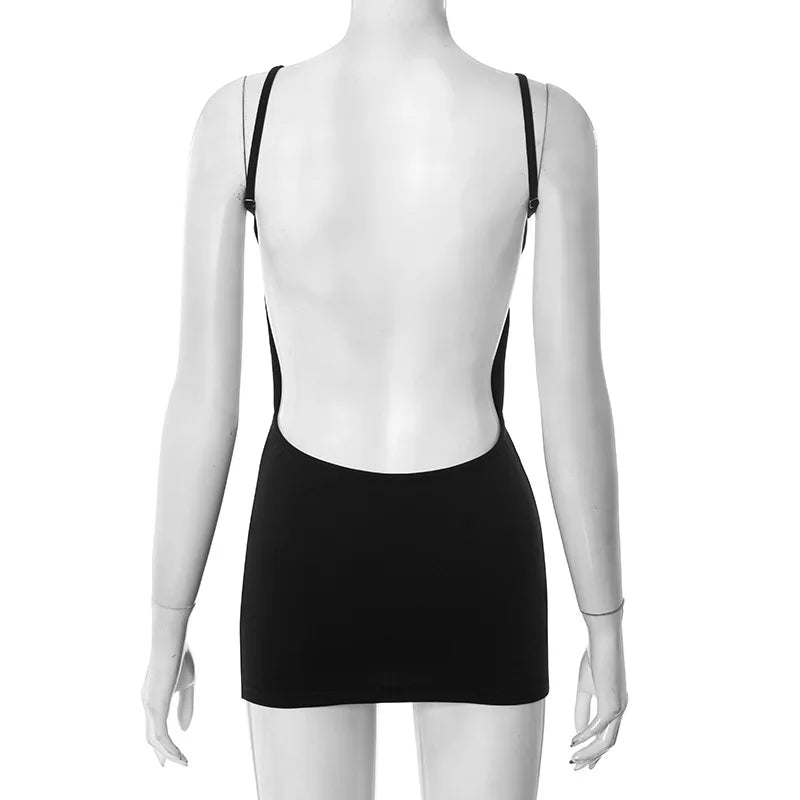 Midnight Eclipse Mini Dress – Elegant Backless Y2K Bodycon
