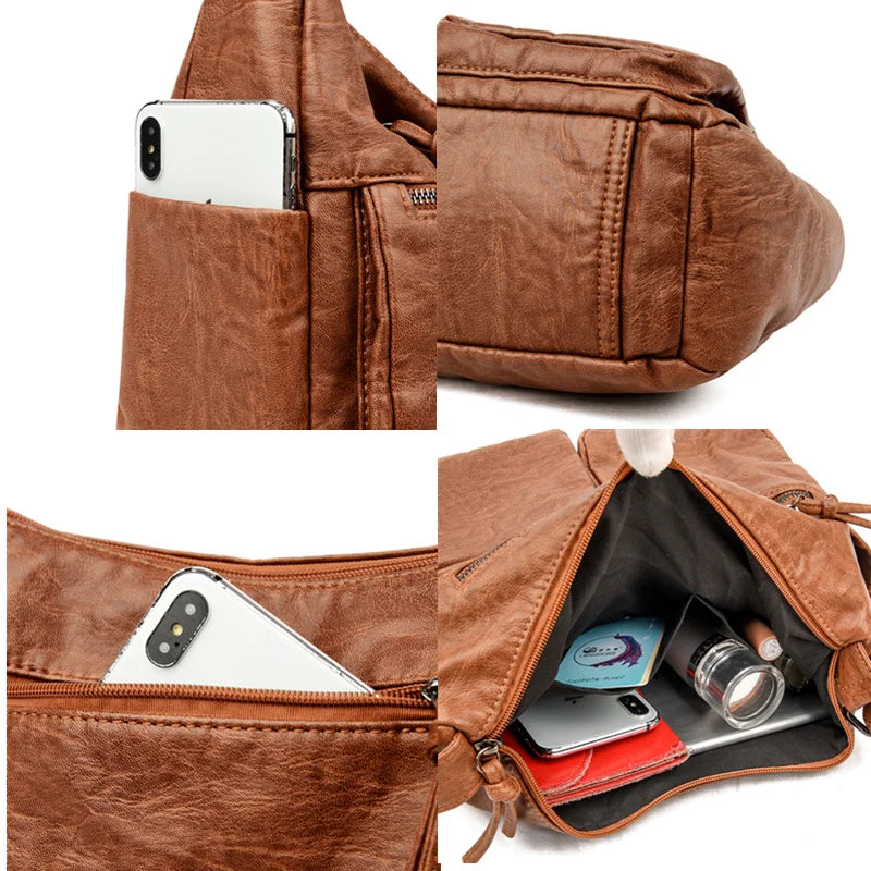 Everyday Soft Leather Shoulder Bag - Spacious Tote