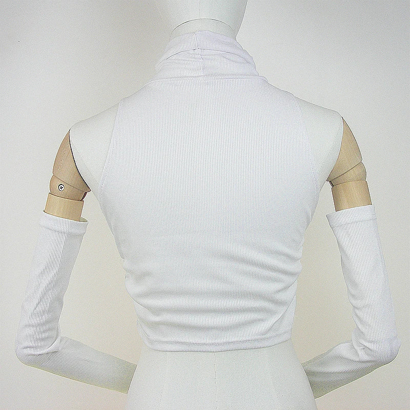 The "Aura Matrix" Ribbed 2-Piece Top – Sleeveless Turtleneck with Detachable Sleeves