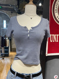 Brooklyn Retro Striped Crop Top – Y2K Ribbed Button Henley Tee