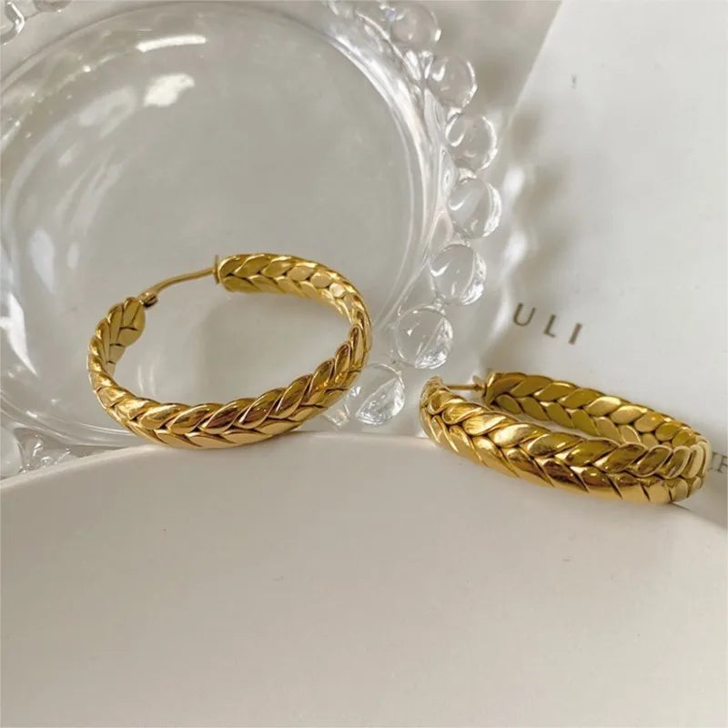 Aurelia Wheat Hoop Earrings – Waterproof 316L Stainless Steel Jewelry