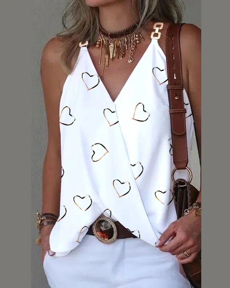 Summer V-Neck Sleeveless Print Blouse