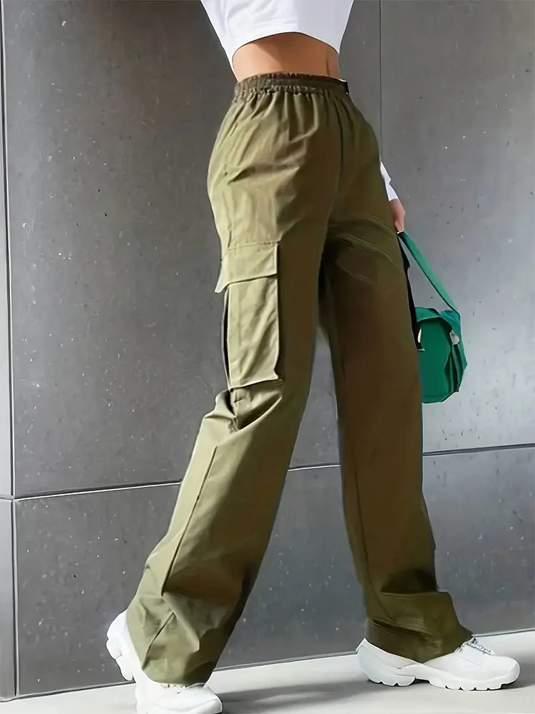 Women's High-Waisted Wide-Leg Casual Trousers - Elastic Waist Sportswear & Workwear Pants