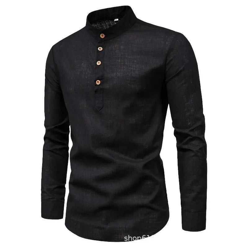Verona Slim-Fit Mao Collar Shirt – Men's Smart-Casual Long-Sleeve