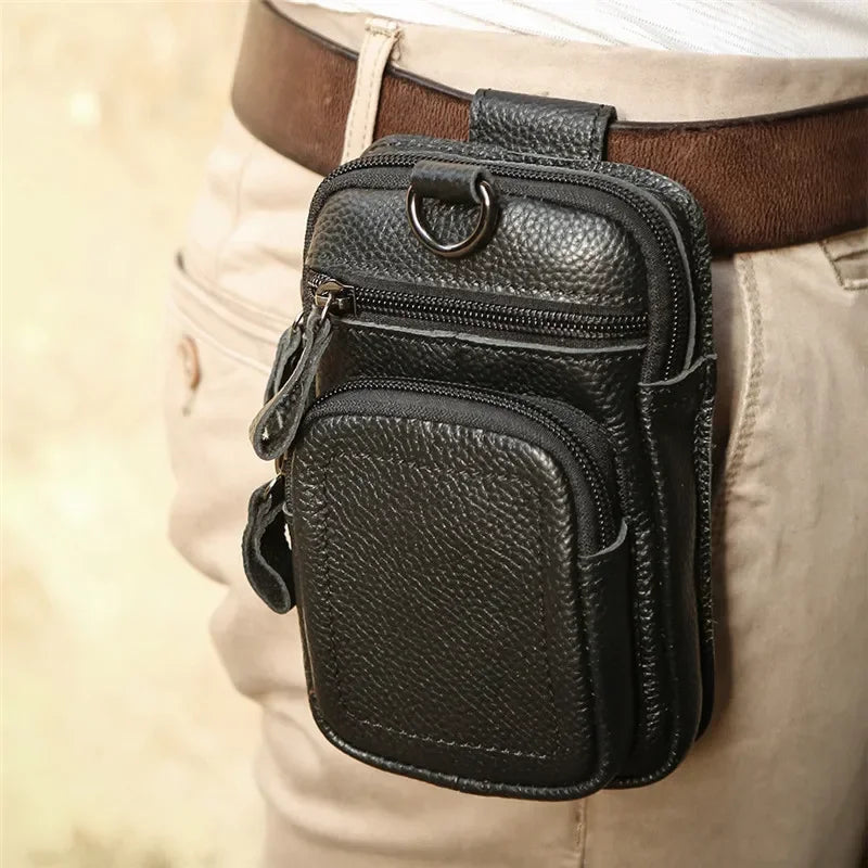 Vintage Leather Utility Belt Bag - Retro Style