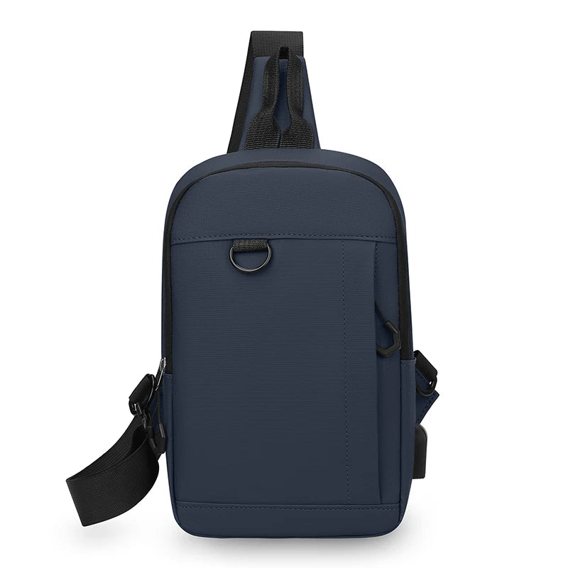 Anti-Theft Men's Crossbody Chest Bag with USB Charging Port - Water Resistant Outdoor Shoulder Messenger Bag