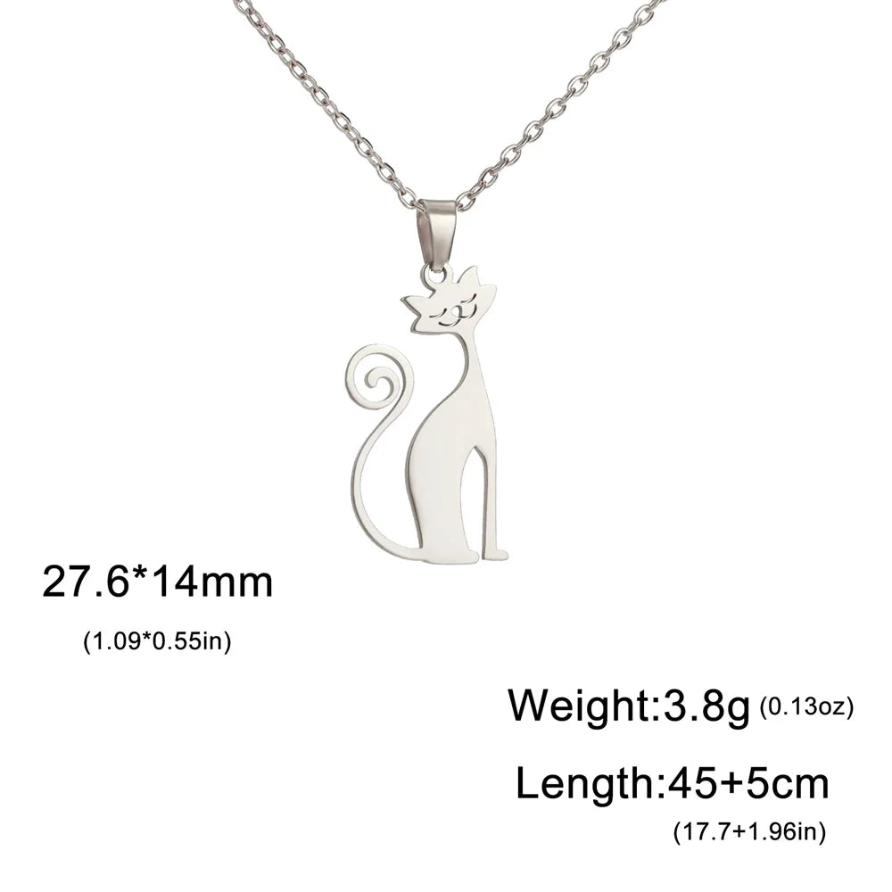 Minimalist Stainless Steel Quirky Long-Tail Cat Pendant Necklace