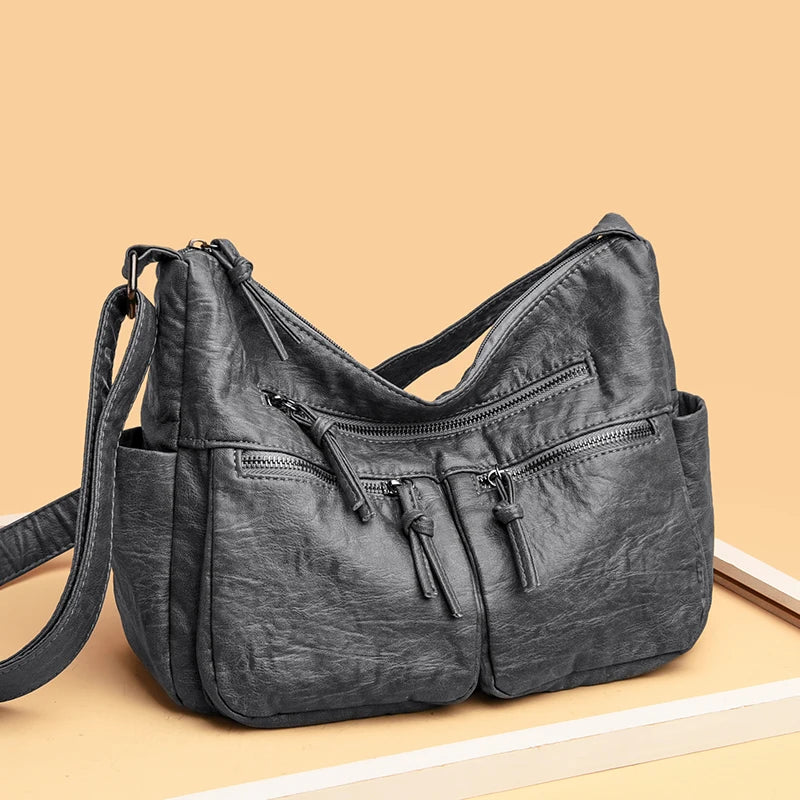 Everyday Soft Leather Shoulder Bag - Spacious Tote