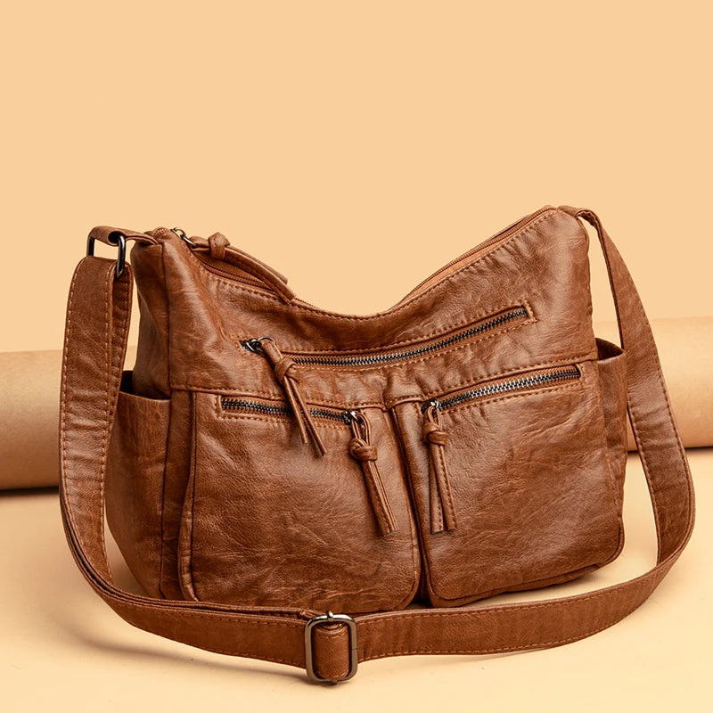 Everyday Soft Leather Shoulder Bag - Spacious Tote