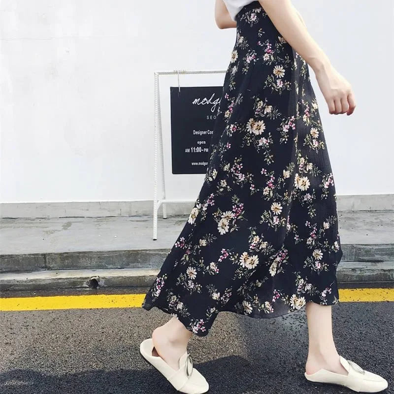 Floral High-Waist Wrap Maxi Skirt