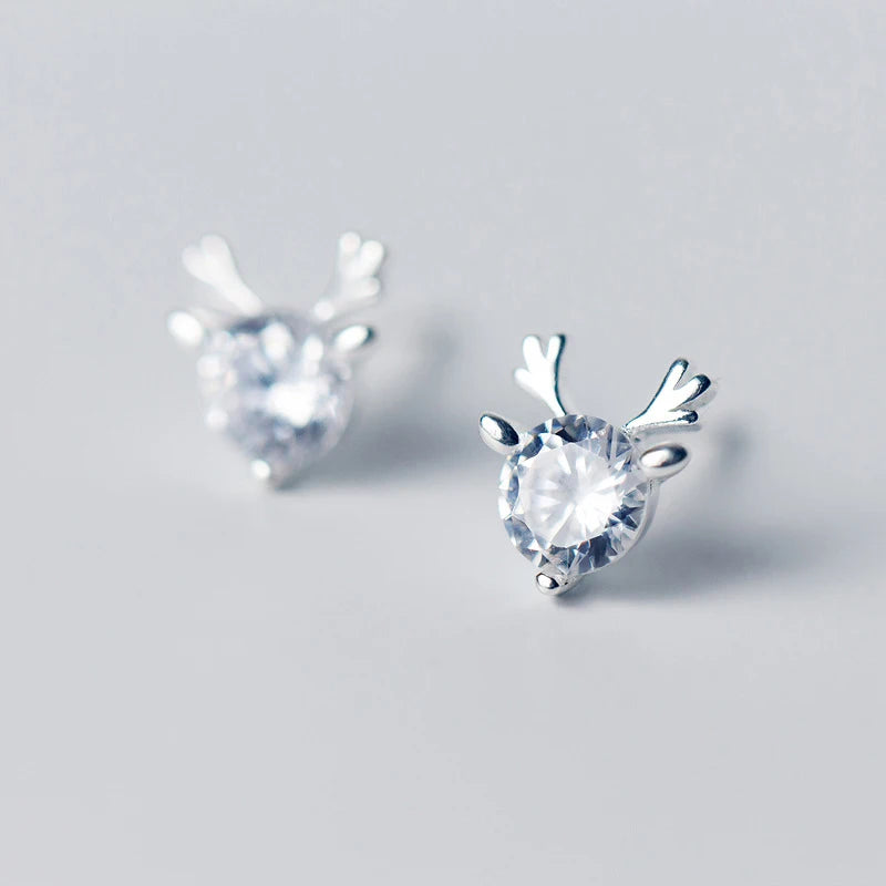 925 Sterling Silver Reindeer Crystal Stud Earrings