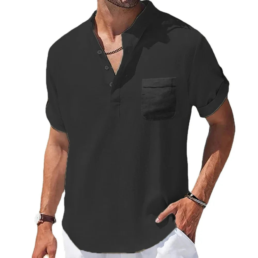 Amalfi Lightweight Cotton Linen Henley Shirt