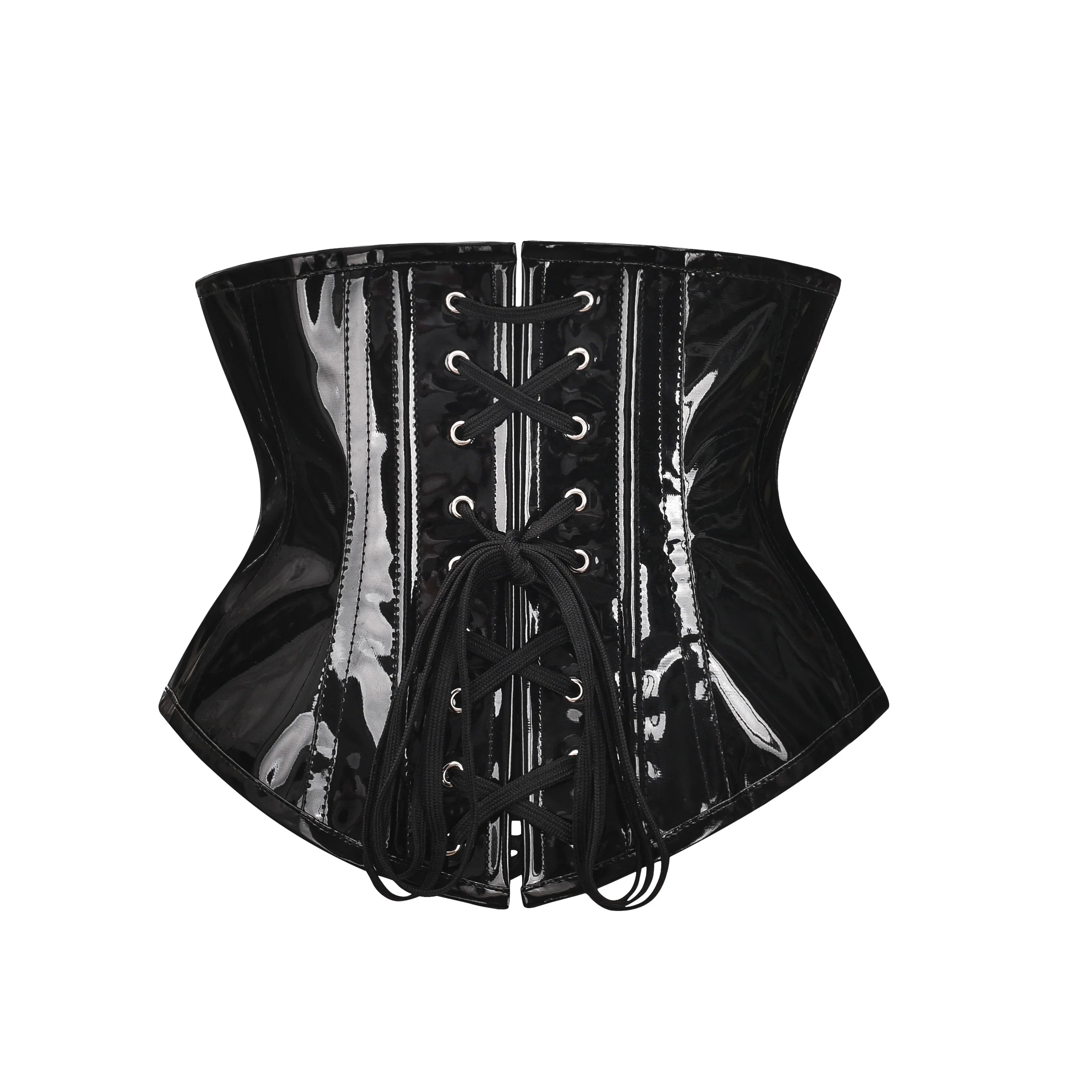 Wet-Look Shiny Black PVC Steampunk Underbust Corset