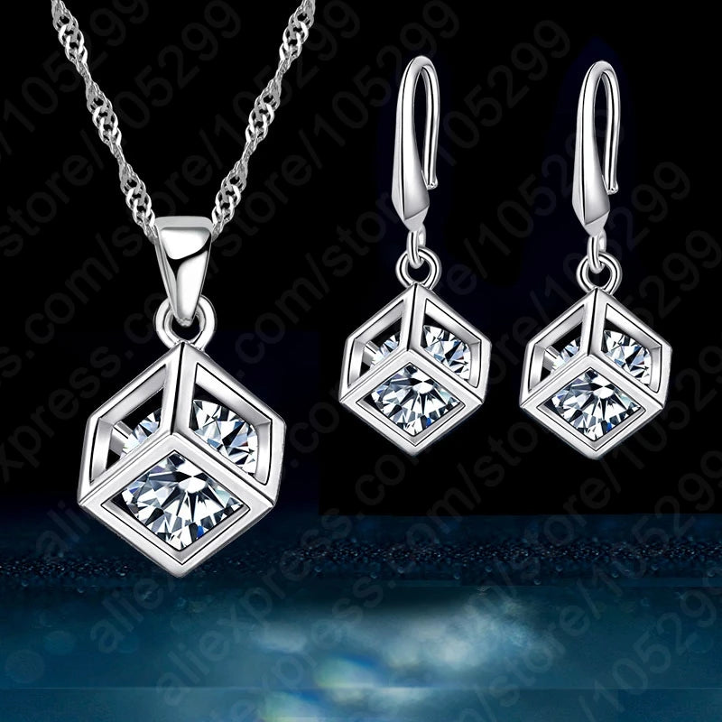 Prism Aura Jewelry Set – 925 Silver Square Necklace & Earrings
