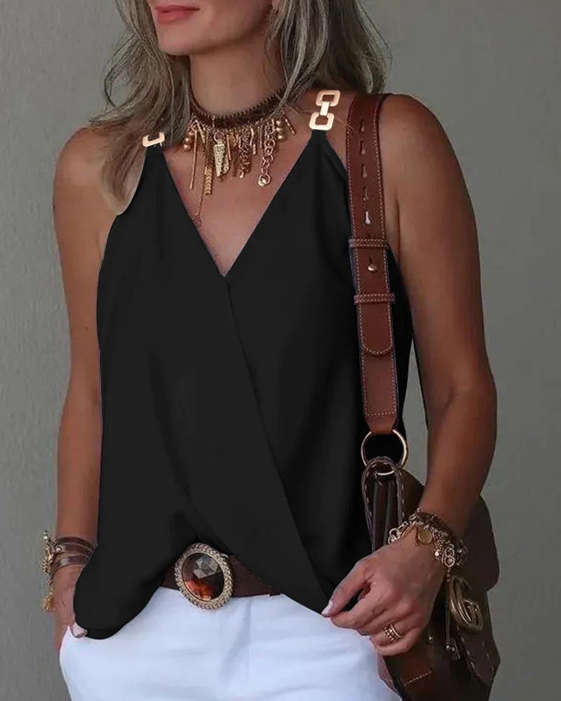 Summer V-Neck Sleeveless Print Blouse