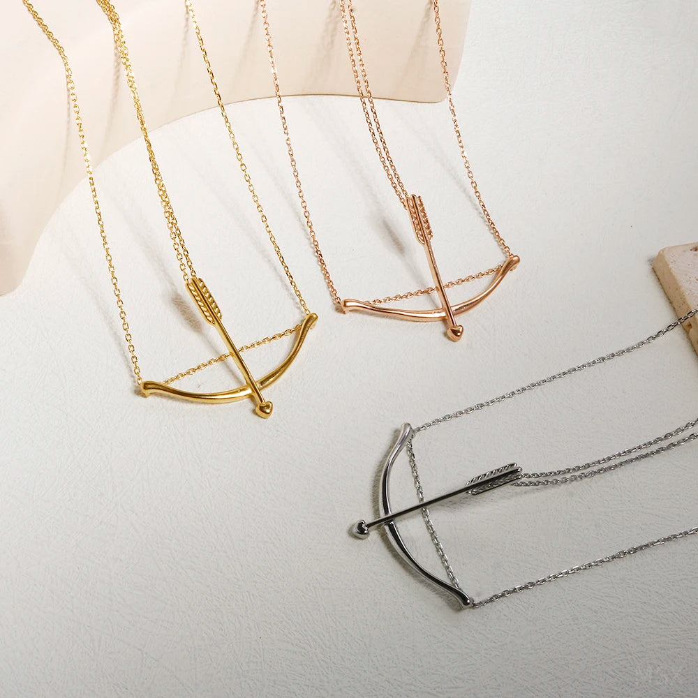 Vintage Stainless Steel Archer Necklace for Women Gold Color Bow and Arrow Pendant Double Chain Necklace Jewelry