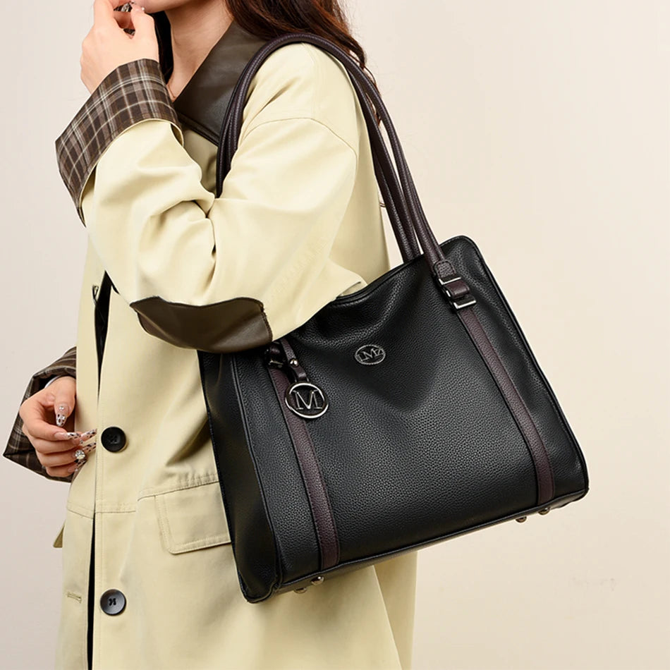 Luxury Leather Shoulder Bag - Large Capacity Tote