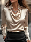 Elegant Satin Pleated Long-Sleeve Blouse