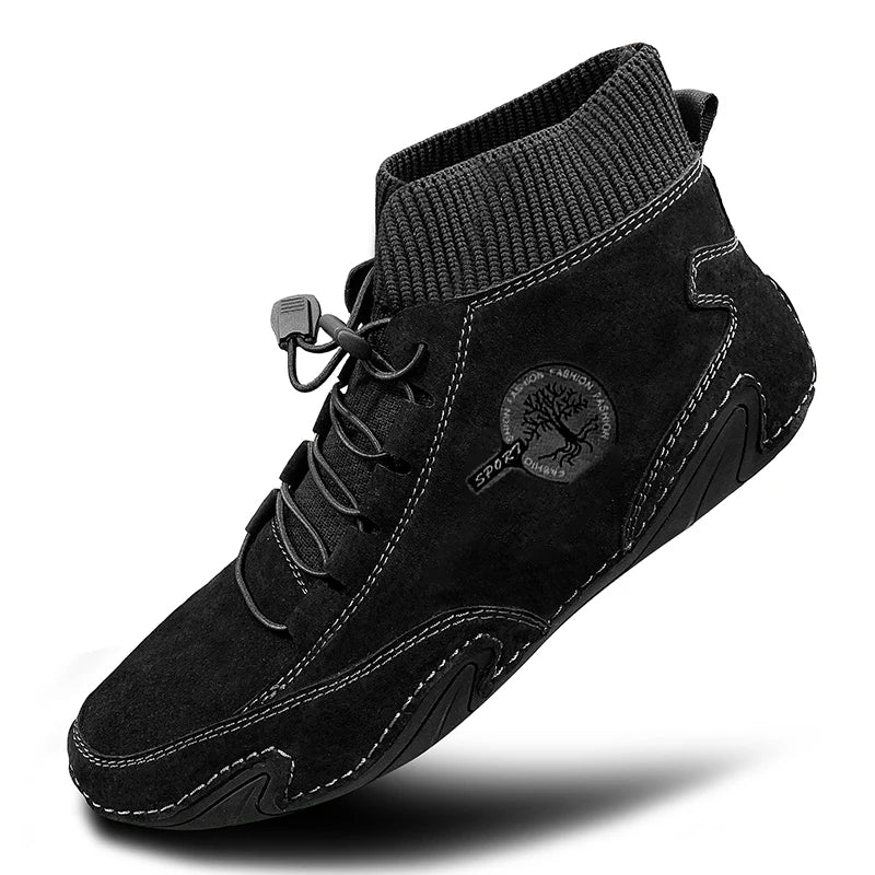 Casual Leather High-Top Sneakers - Waterproof & Lightweight