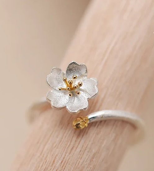 Hana Sakura Open Ring - Two-Tone Sterling Silver Floral Ring