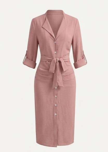 Velvet Aura Shirt Dress – Elegant V-Neck Lace-Up Maxi