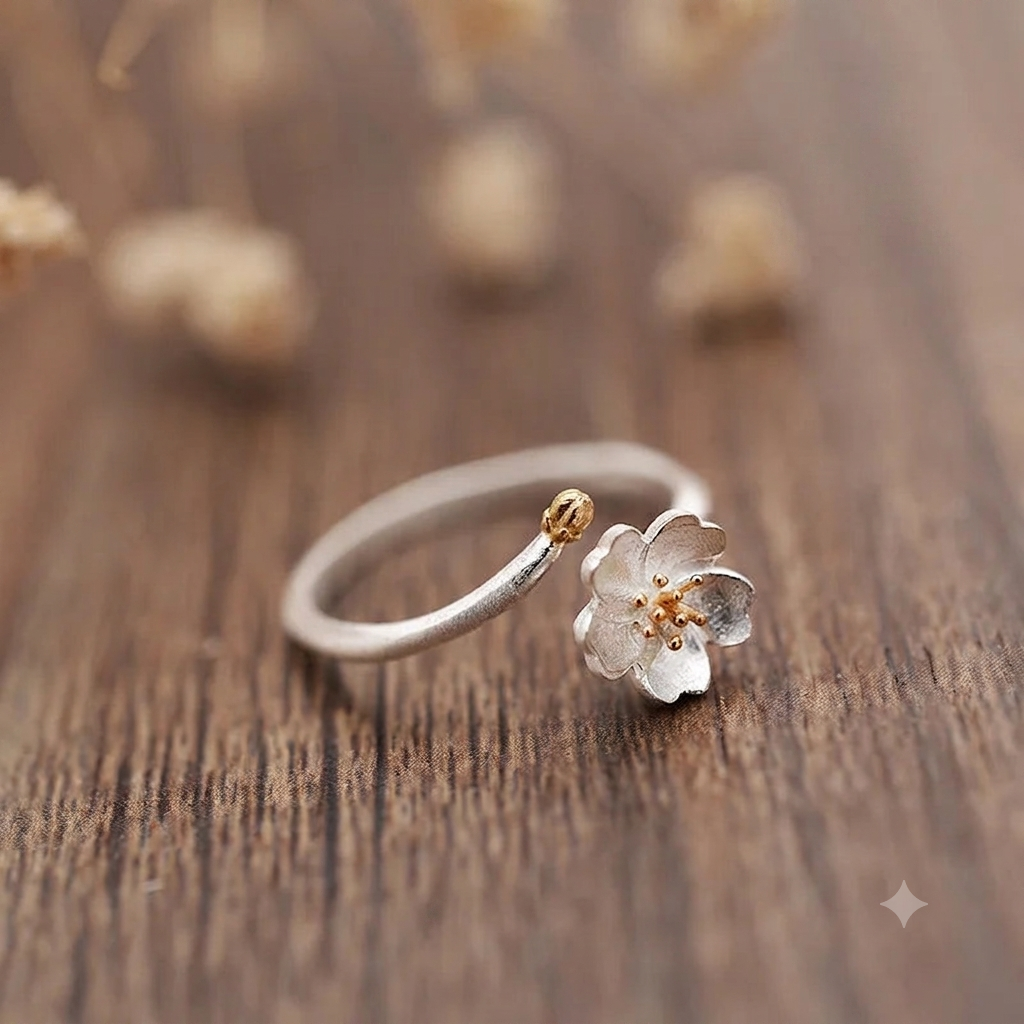 Hana Sakura Open Ring - Two-Tone Sterling Silver Floral Ring