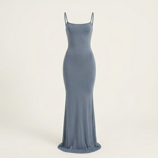 Lunar Aura Satin Slip Dress – Elegant Backless Maxi Gown