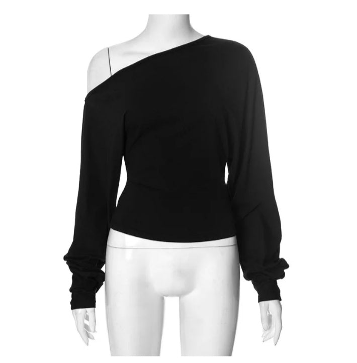 Velvet Aura Off-Shoulder Top – Slim Fit Batwing Sleeve Blouse