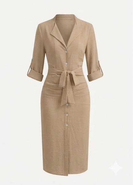 Velvet Aura Shirt Dress – Elegant V-Neck Lace-Up Maxi