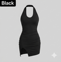 Amara Halter Neck Backless Mini Dress with Side Slit