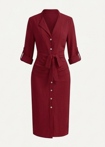 Velvet Aura Shirt Dress – Elegant V-Neck Lace-Up Maxi