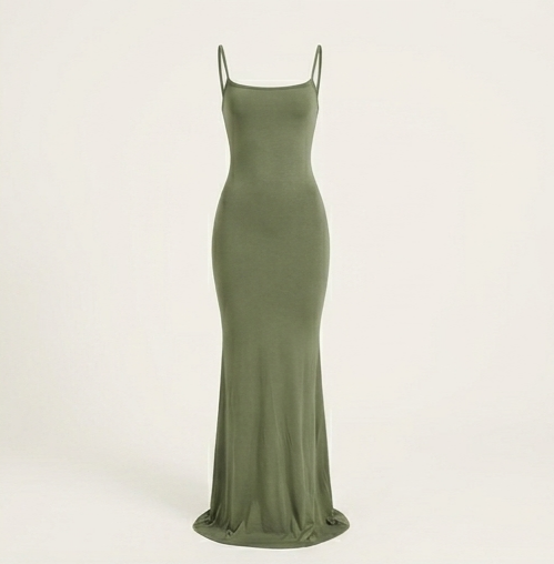 Lunar Aura Satin Slip Dress – Elegant Backless Maxi Gown