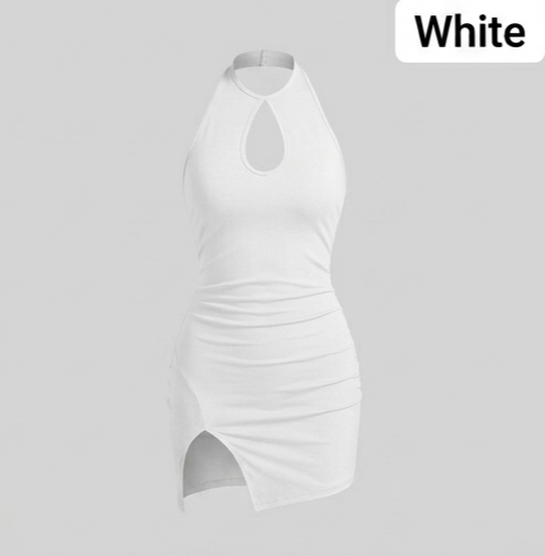 Amara Halter Neck Backless Mini Dress with Side Slit