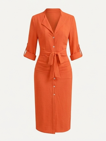 Velvet Aura Shirt Dress – Elegant V-Neck Lace-Up Maxi