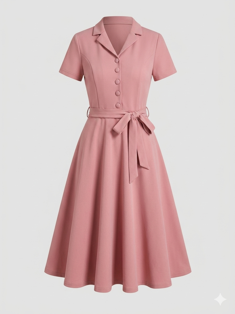Rose Aura Shirt Dress – Elegant Vintage Button-Down Midi
